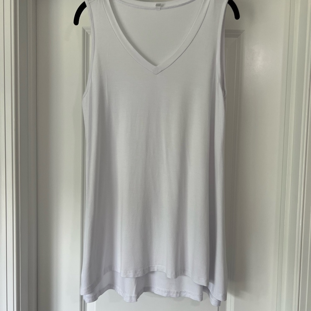 White Relaxed Tank Top with V-Neck